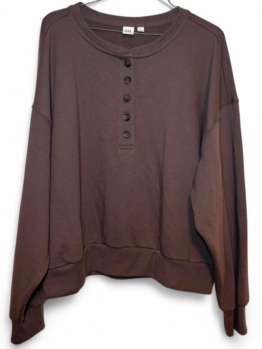 Gap Relaxed Henley Sweatshirt in Peppercorn Brown